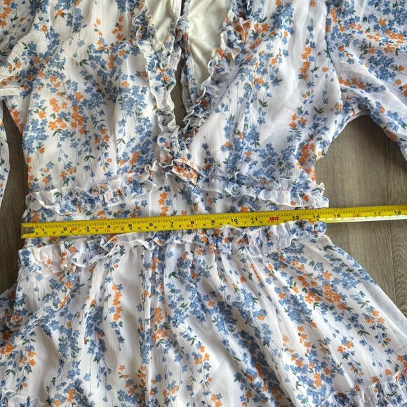 Summer Dress Size Large Boho Deep V Back Chicwish Floral Open Back Ruffle - Picture 4 of 14